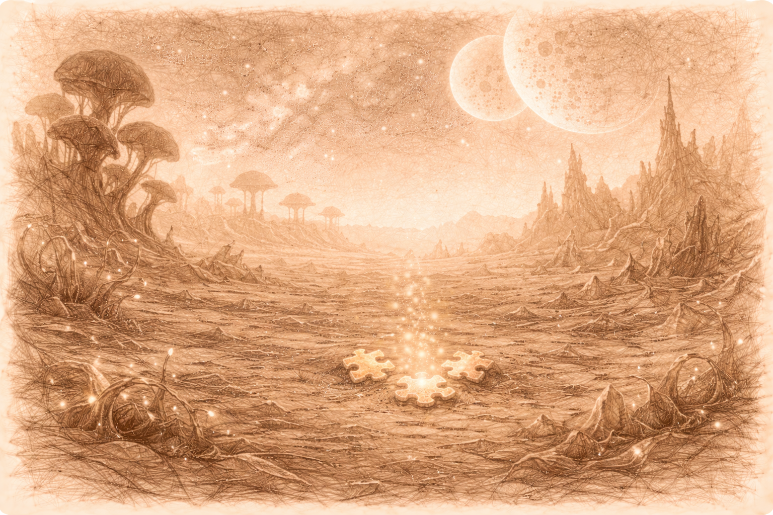 Puzzle pieces on alien planet