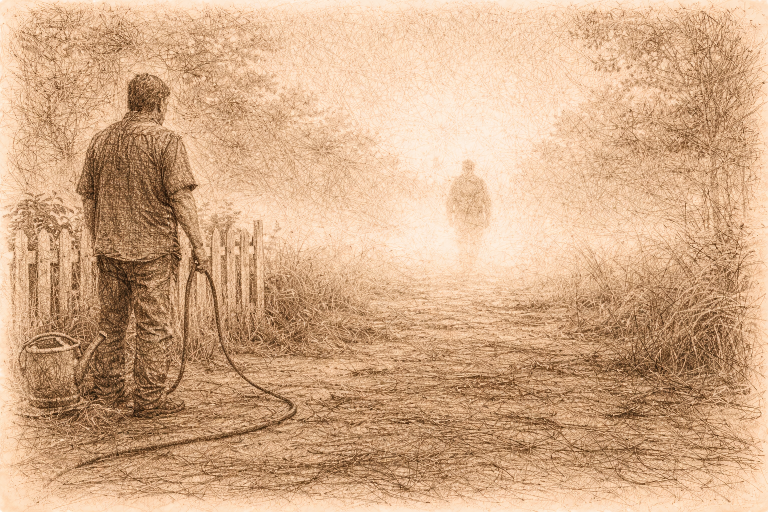 Kian walking into fog