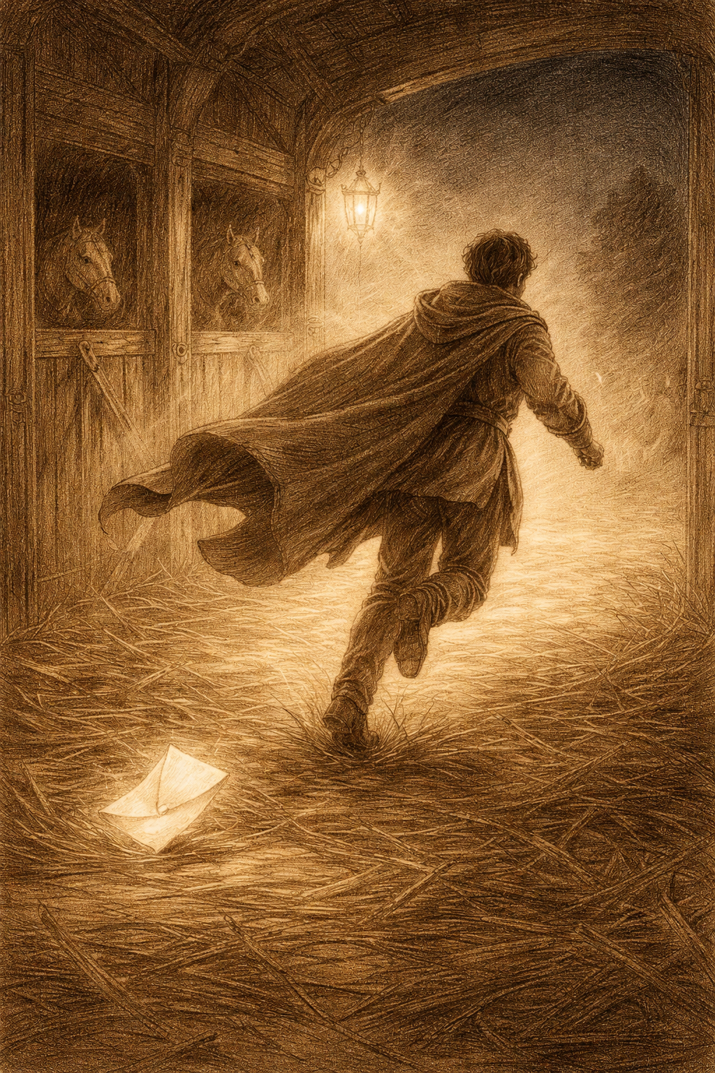 Kian sitting by the fire with the being